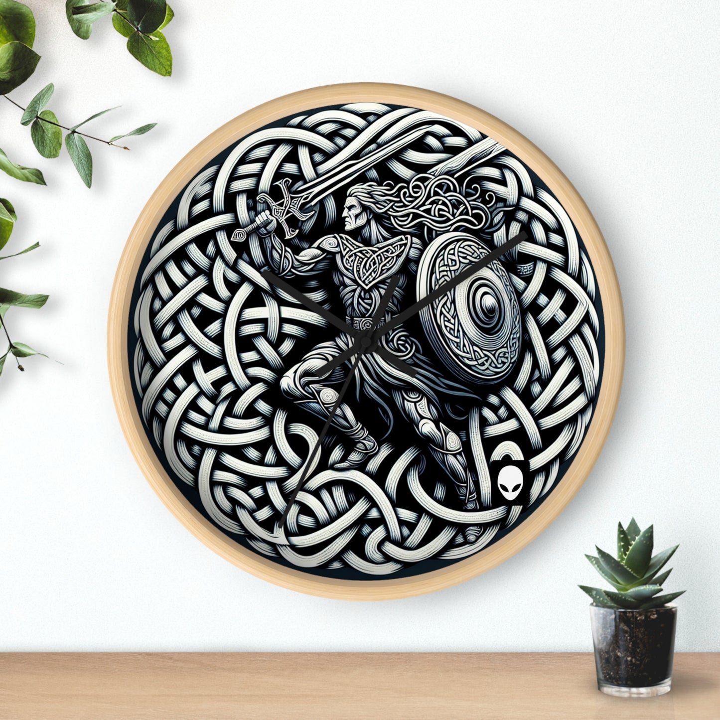 "Celtic Knight: Sword & Shield in Ancient Knots" - The Alien Wall Clock Celtic Art Style