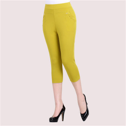 Pantalones casuales de cintura alta de color liso para mujer