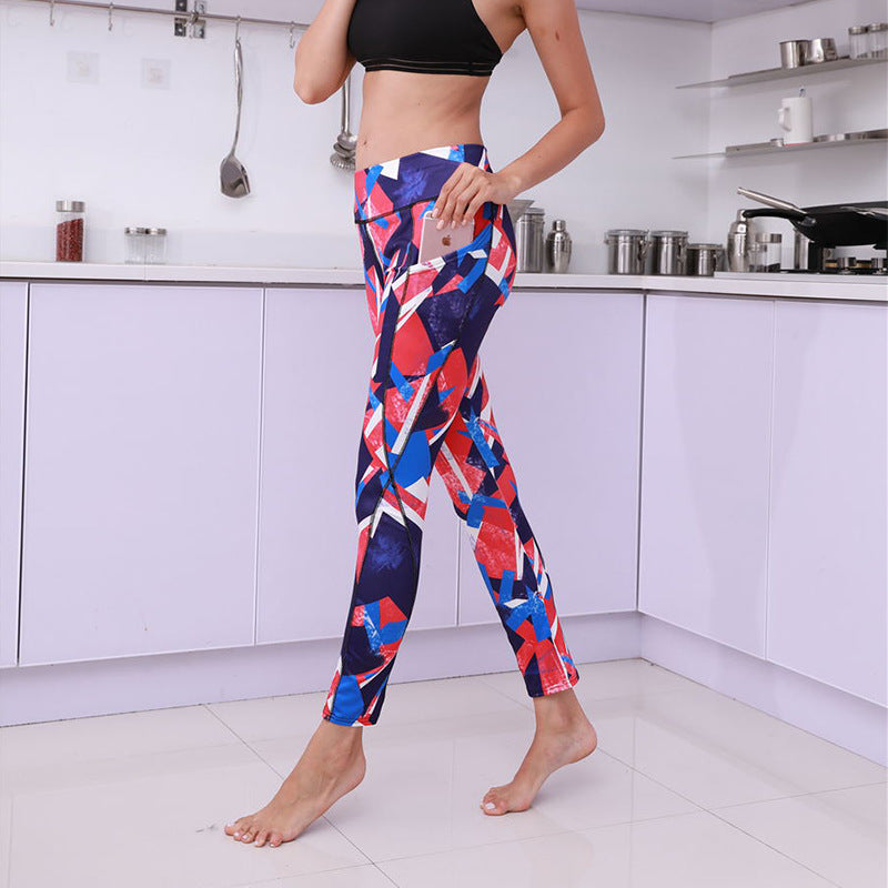 Printed Pocket Slim Leggings Women's Sports Buttocks Yoga Pants