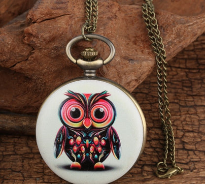 Flip Cartoon Owl Pattern Reloj de bolsillo Lindo estudiante