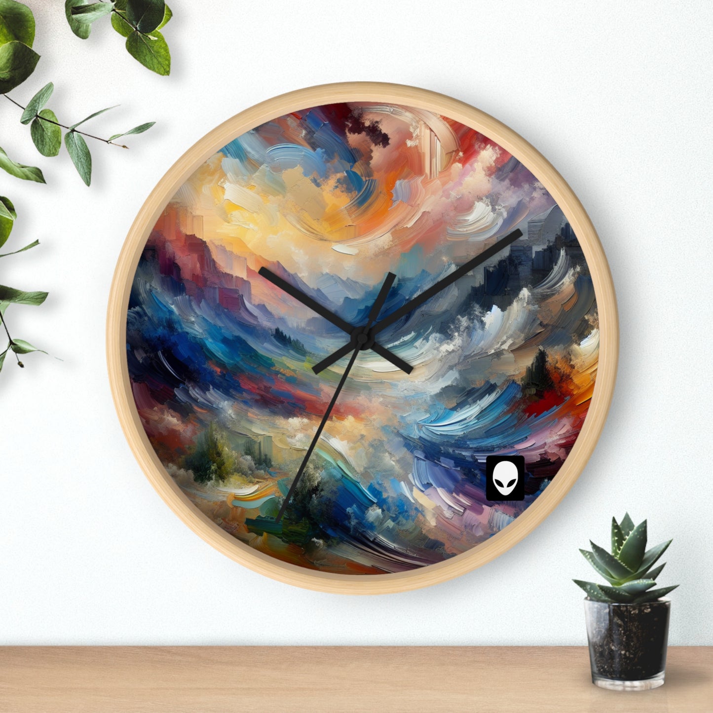 "Paisaje abstracto: exploración de profundidades emocionales a través del color y la textura" - El reloj de pared alienígena estilo expresionismo abstracto