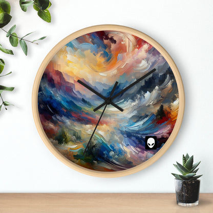 "Paisaje abstracto: exploración de profundidades emocionales a través del color y la textura" - El reloj de pared alienígena estilo expresionismo abstracto