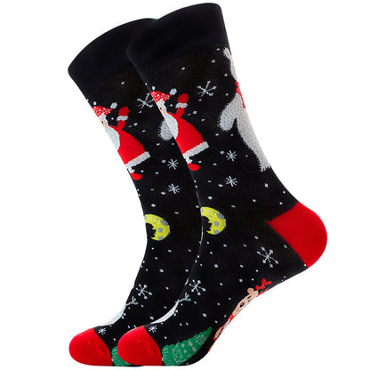 Calcetines de hombre Santa Claus Moose Calcetines de tubo medio para hombre Calcetines de algodón de marea