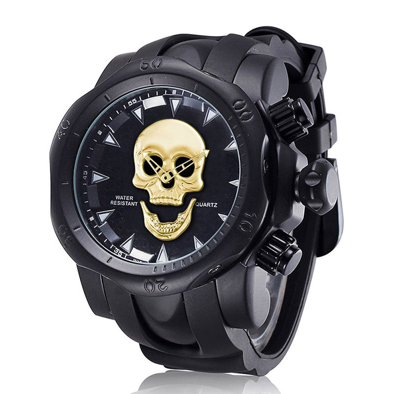 Nuevo reloj para hombre con personalidad de calavera, esfera grande, correa de silicona, reloj de cuarzo