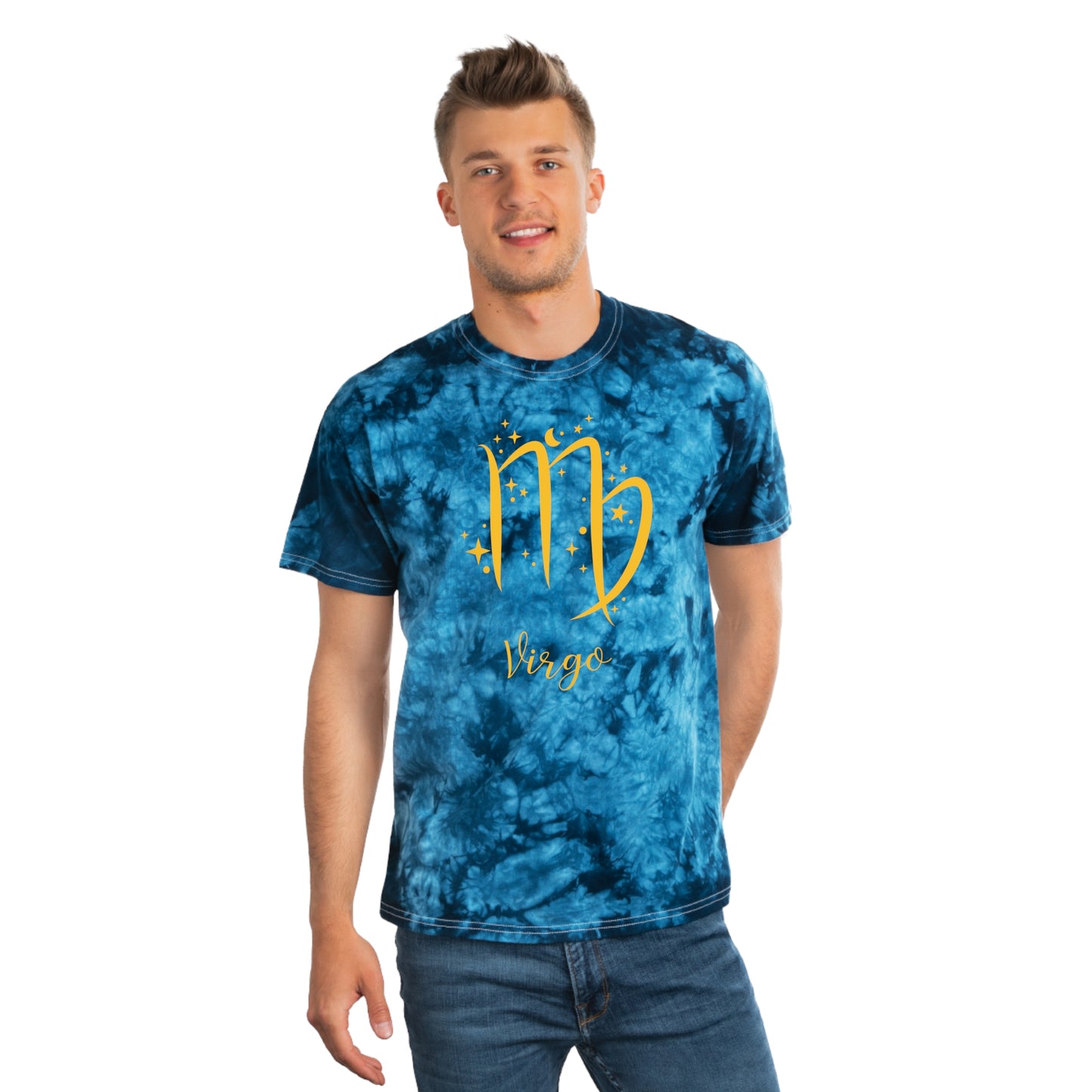 Signo del zodiaco Virgo: camiseta con efecto tie-dye alienígena, cristal