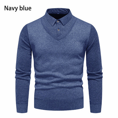 Men's Undershirt Slim Fit Fleece-lined Fake Two Pieces Sweaters