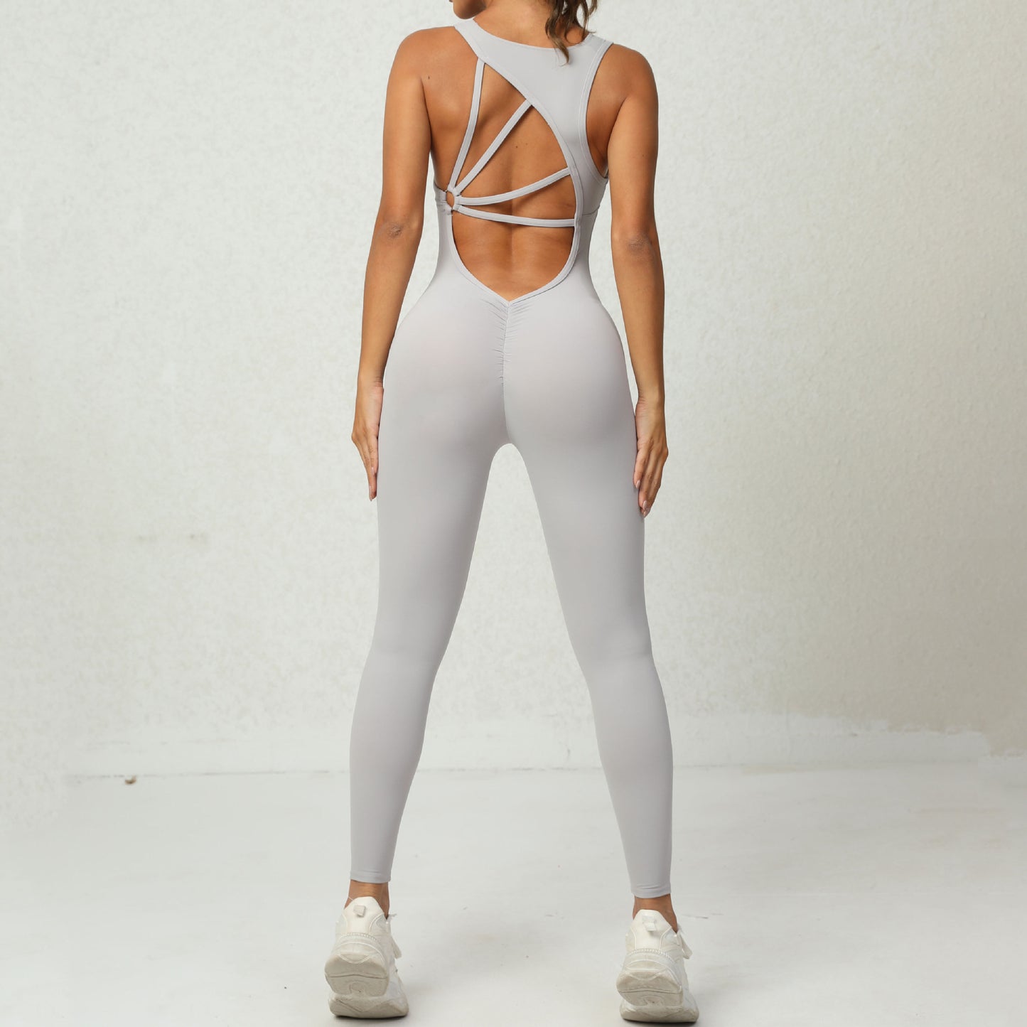 Yoga-Overall mit V-förmigem Rückendesign, ärmellos, Fitness, Laufsportbekleidung, Stretch-Strumpfhose für Damenbekleidung