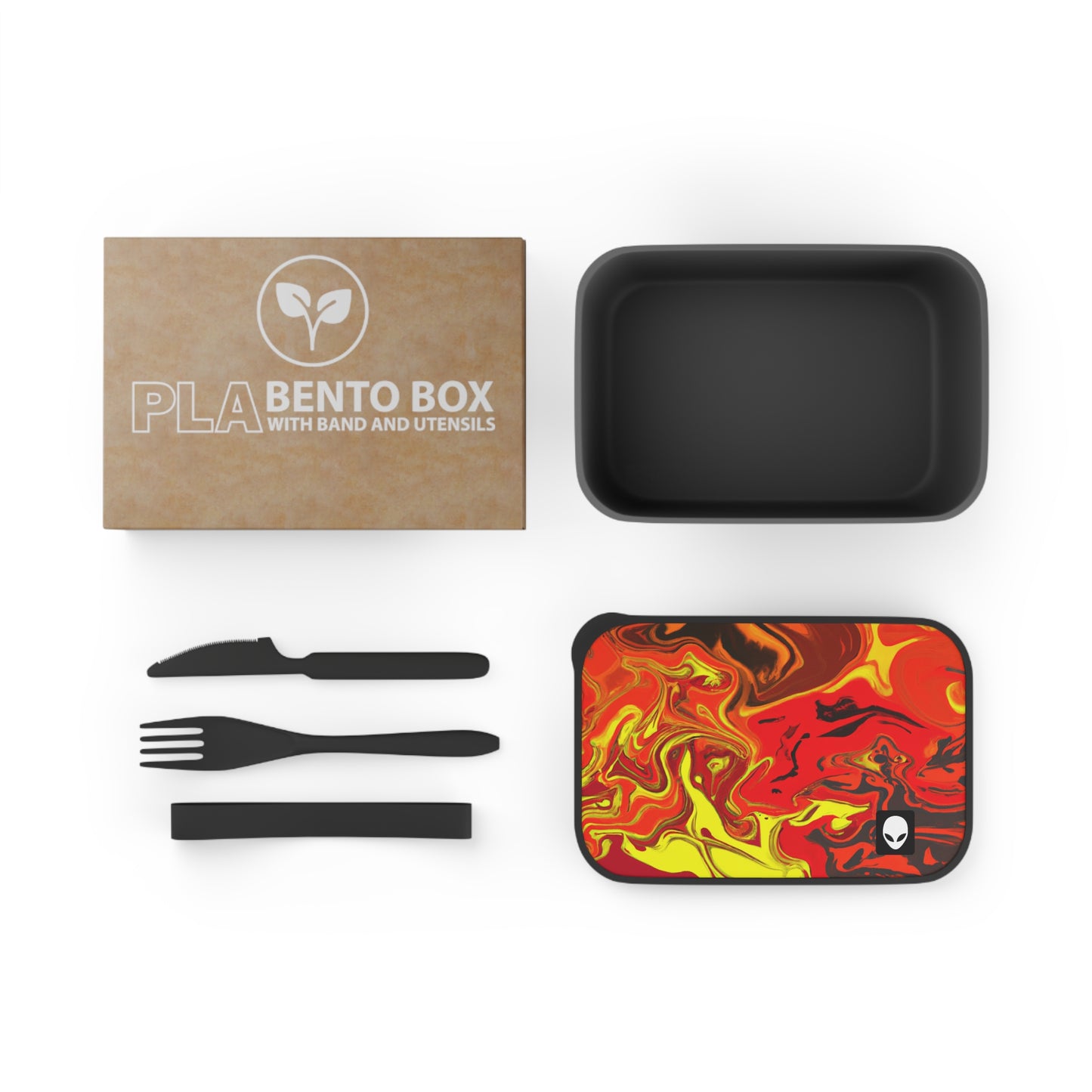 „Abstract Energy in Motion“ – Die umweltfreundliche PLA-Bento-Box von Alien mit Band und Utensilien