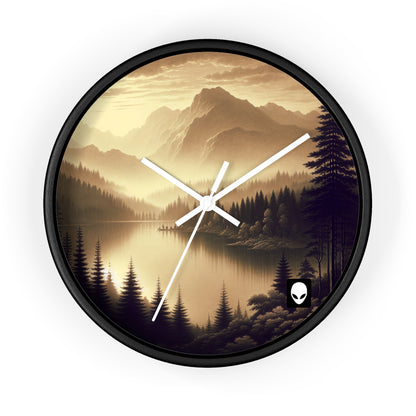 "Dawn at the Lake: A Foggy Mountain Morning" - The Alien Wall Clock Tonalism Style