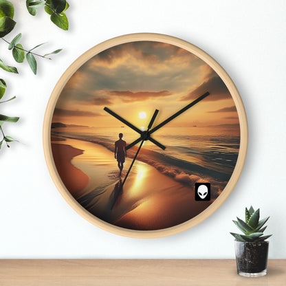 "A Stroll Along the Beach at Sunset" - The Alien Wall Clock Photorealism Style