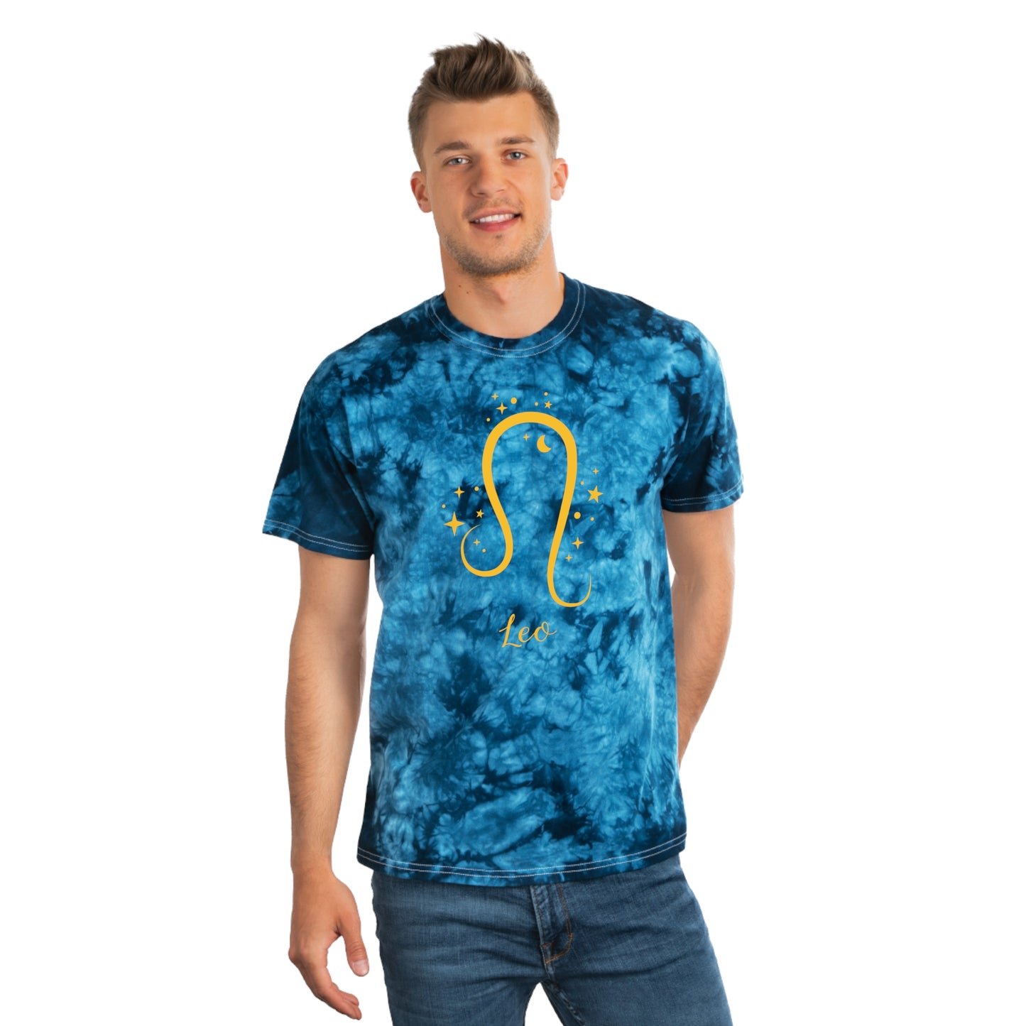 Signo del zodiaco Leo: camiseta con efecto tie-dye alienígena, cristal