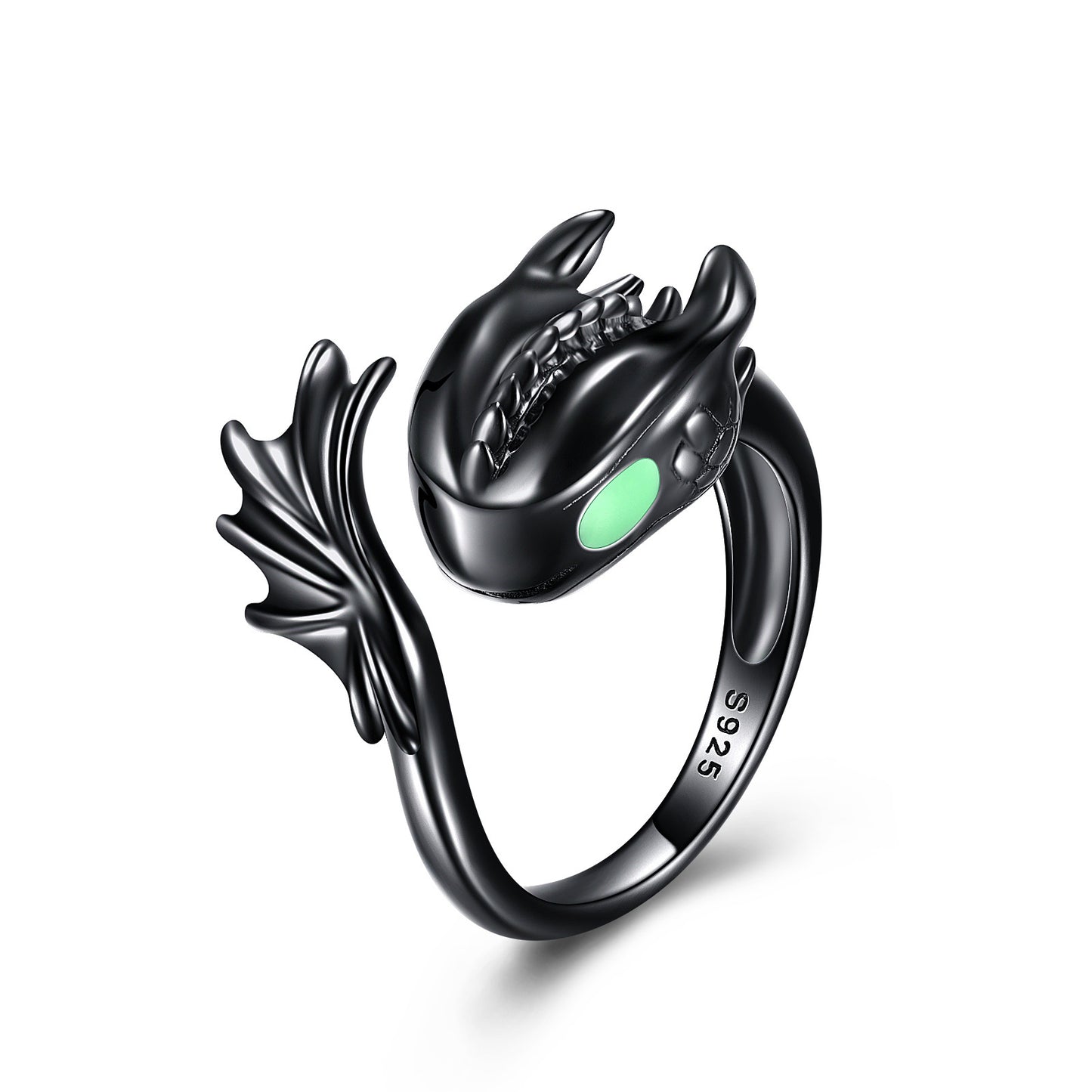 Anillo de plata de ley con dragón negro, joyería para hombres y mujeres