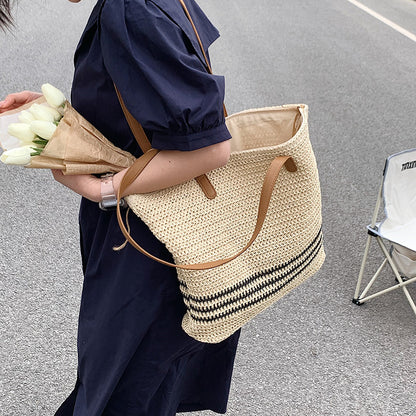 Gestreifte, große Kapazität, lässige Handtasche, Sommer-Strohtaschen