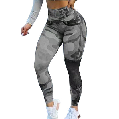 Damen-Yoga-Leggings mit mehrfarbigem Print und Camo-Motiv, schmale Passform, Butt Lift