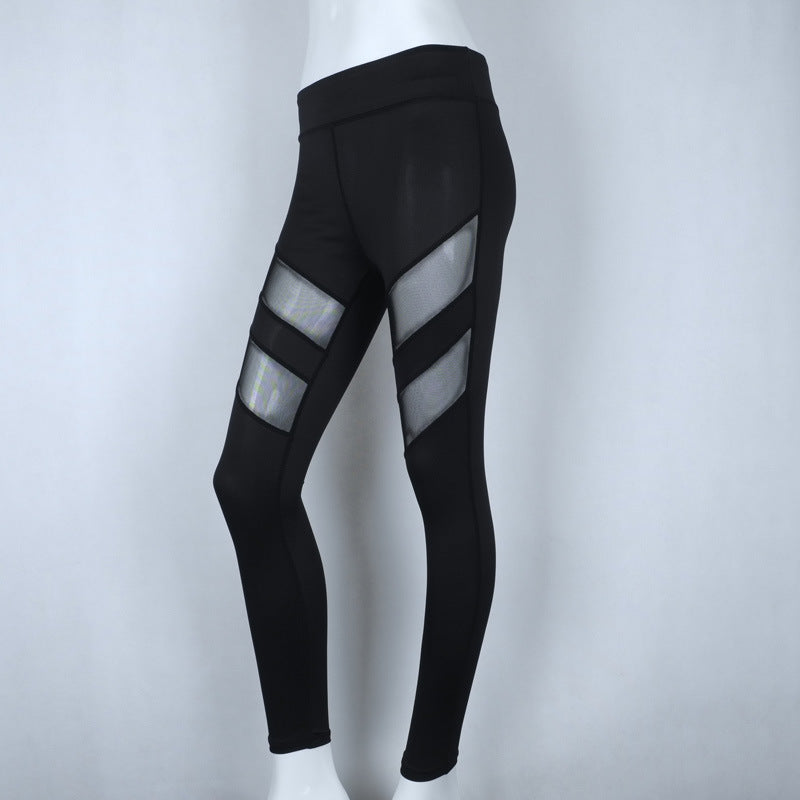 Leggings de ejercicio y fitness con costuras de malla, cintura alta, abdomen, pantalones de yoga con glúteos finos