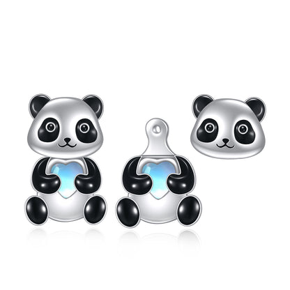 Pendientes de plata de ley con diseño de panda