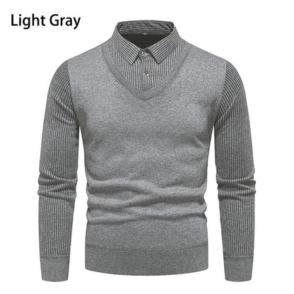 Men's Undershirt Slim Fit Fleece-lined Fake Two Pieces Sweaters