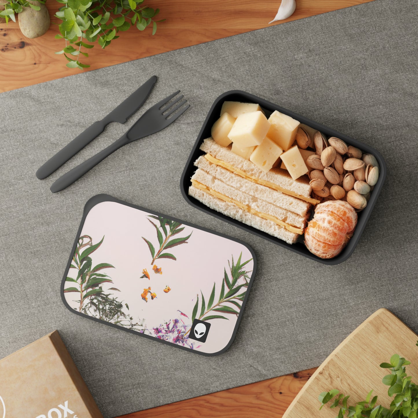 "Exploring Nature's Palette: An Experiment in Abstract Art" - The Alien Eco-friendly PLA Bento Box with Band and Utensils