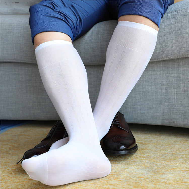 Men's Wide Stripe Micro Transparent Business Long Nylon Socks