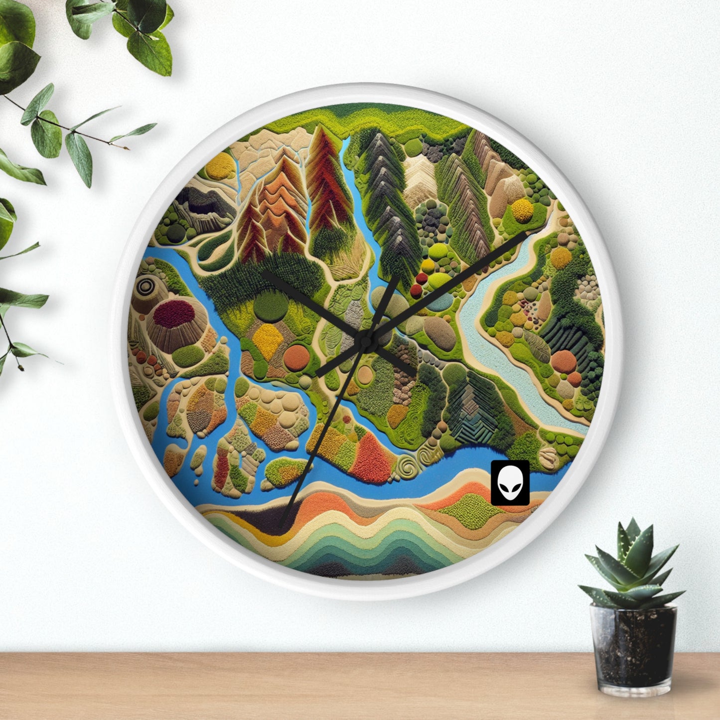 "Mapping Mother Nature: Crafting a Living Mural of Our Region". - The Alien Wall Clock Land Art Style