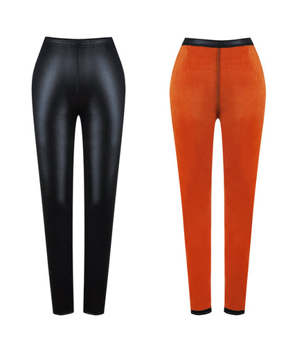 Warme und samtige Damen-Leggings aus Kunstleder