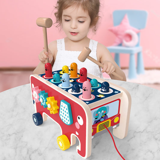 Montessori Kleinkinder Kinder Holz Hämmernde Bank Tier Bus Spielzeug Frühe Pädagogische Set Geschenke Für Kinder Spielzeug Musik Instrument