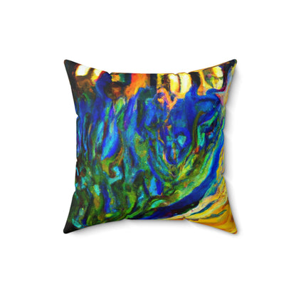 "Un gato entre las hojas de té celestiales" - The Alien Square Pillow