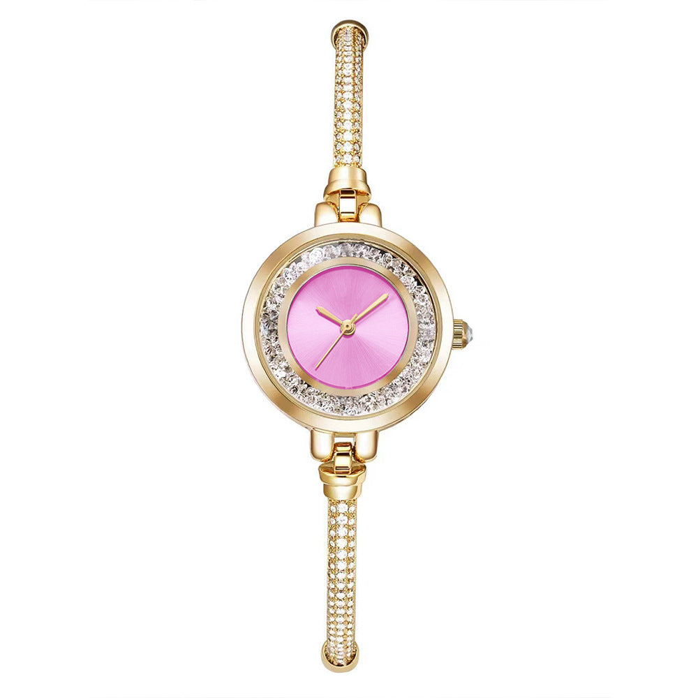 Women's Thin Strap Bracelet Watch Rhinestone Quicksand Small Dial Bracelet Watch Retractable Adjustable Watch