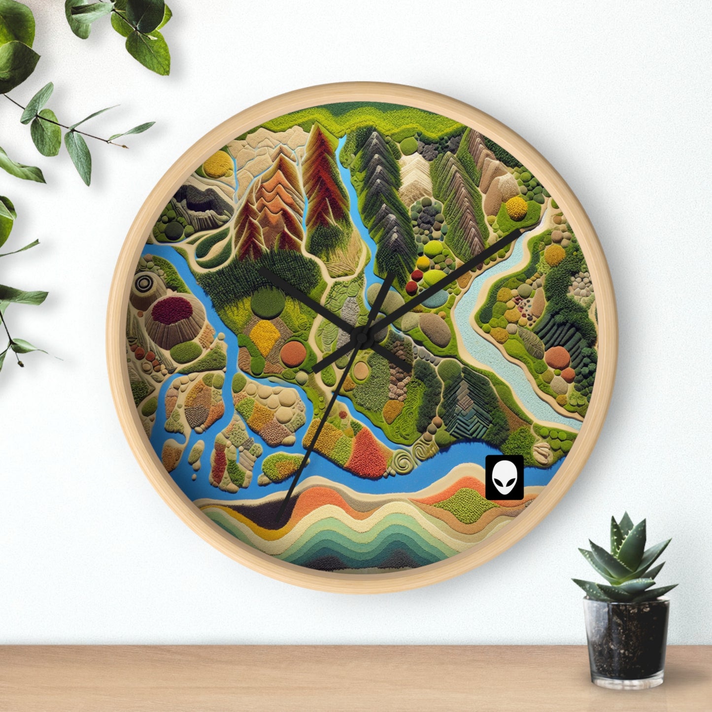 "Mapping Mother Nature: Crafting a Living Mural of Our Region". - The Alien Wall Clock Land Art Style