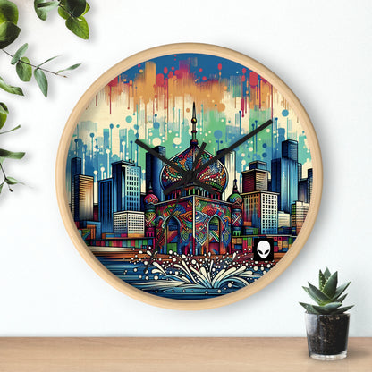 "Bright City: Ein Farbtupfer in der Skyline" - Die Alien Wanduhr im Street Art / Graffiti Style