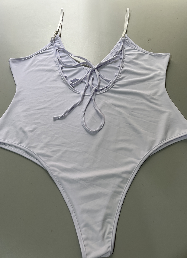 Bikini de verano con espalda descubierta y cordón de talla grande, traje de baño Sexy de triángulo de colores sólidos, ropa de baño de una pieza