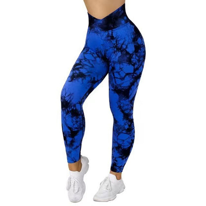 Leggings sin costuras con efecto tie-dye para mujer, pantalones de Yoga, Push Up, deporte, Fitness, correr, gimnasio