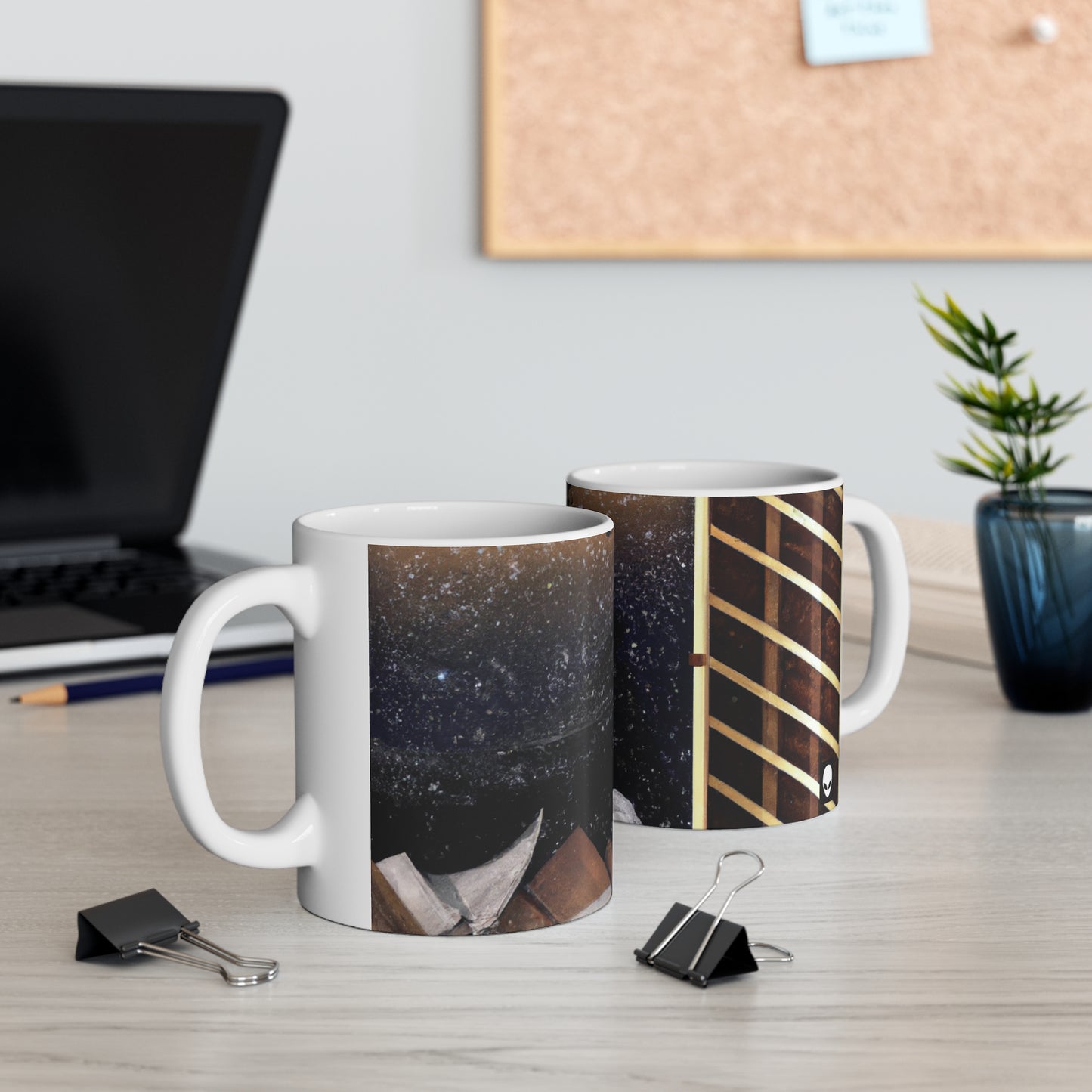 "Una historia de arte narrativo: una obra maestra de técnicas mixtas" - Taza de cerámica The Alien de 11 oz