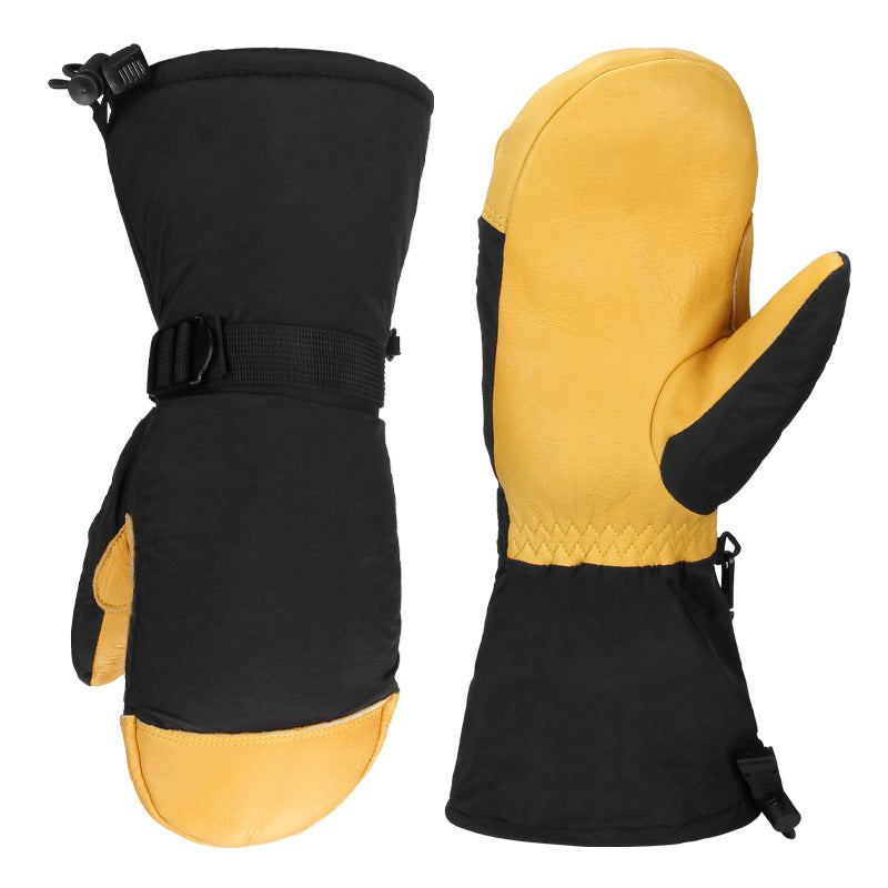 Leather Long Fleece Lined Cold-resistant Warm Gloves