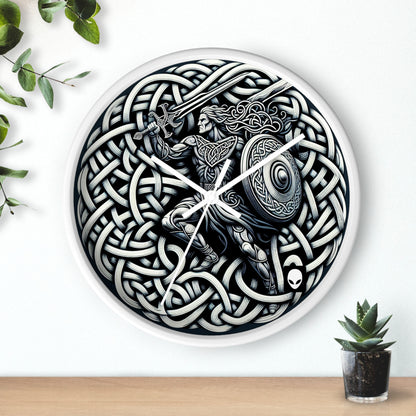 "Celtic Knight: Sword & Shield in Ancient Knots" - The Alien Wall Clock Celtic Art Style