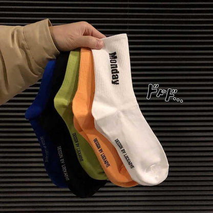 Solid Color Cotton Socks Spring And Autumn Medium Hose