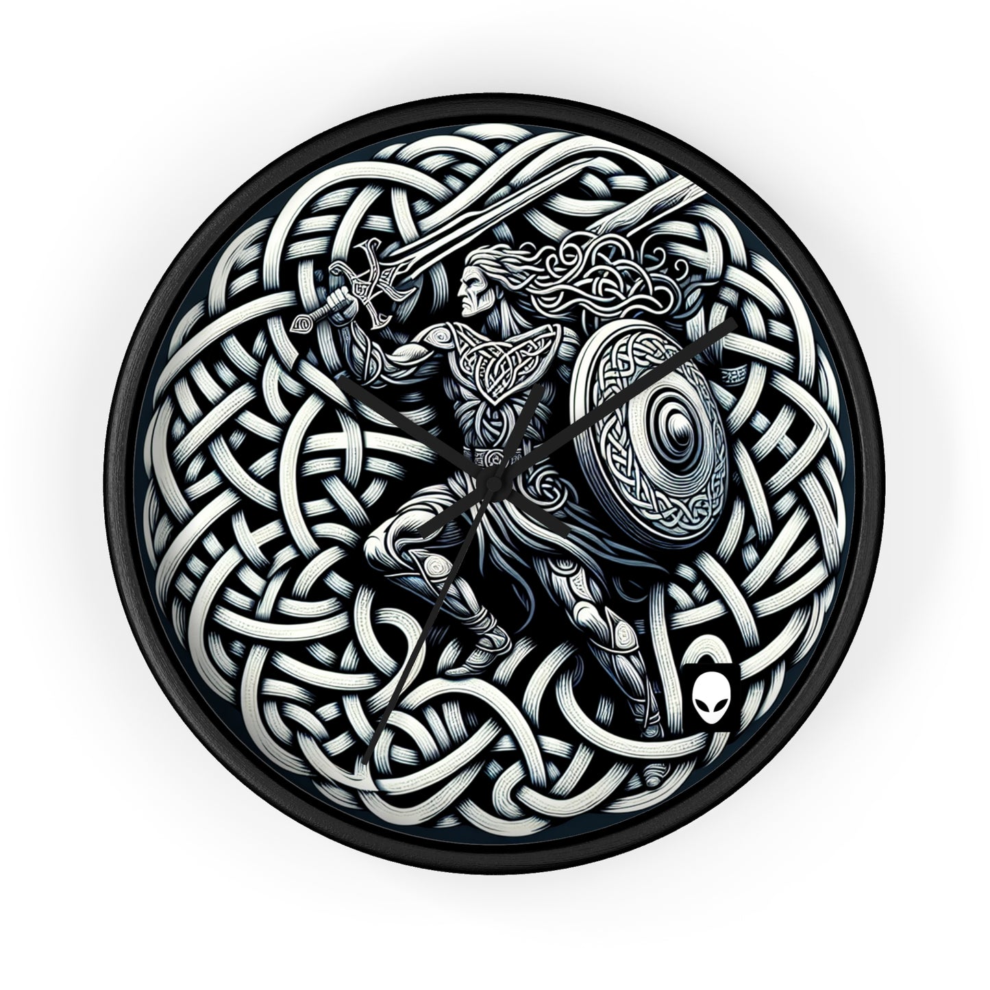 "Celtic Knight: Sword & Shield in Ancient Knots" - The Alien Wall Clock Celtic Art Style