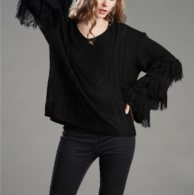 Pullover Women Tassel Office Solid Color Winter Autumn Sweater