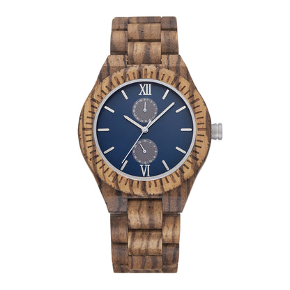 Men's Multi-functional Wooden Watch Quartz Movement