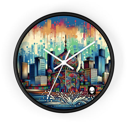 "Bright City: A Pop of Color on the Skyline" - The Alien Wall Clock Street Art / Graffiti Style