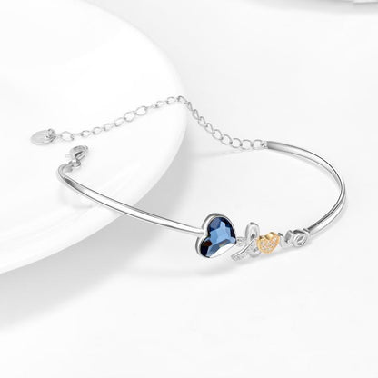 „I Love You“-Herz-Armreif, edler Schmuck aus Sterlingsilber mit Kristall