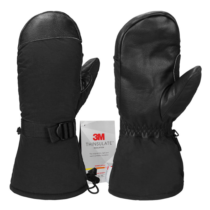 Leather Long Fleece Lined Cold-resistant Warm Gloves