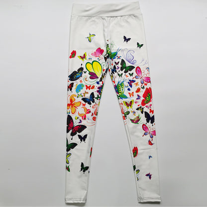 Leggings estampados de mariposas florales Pantalones de yoga delgados de cintura alta Leggings