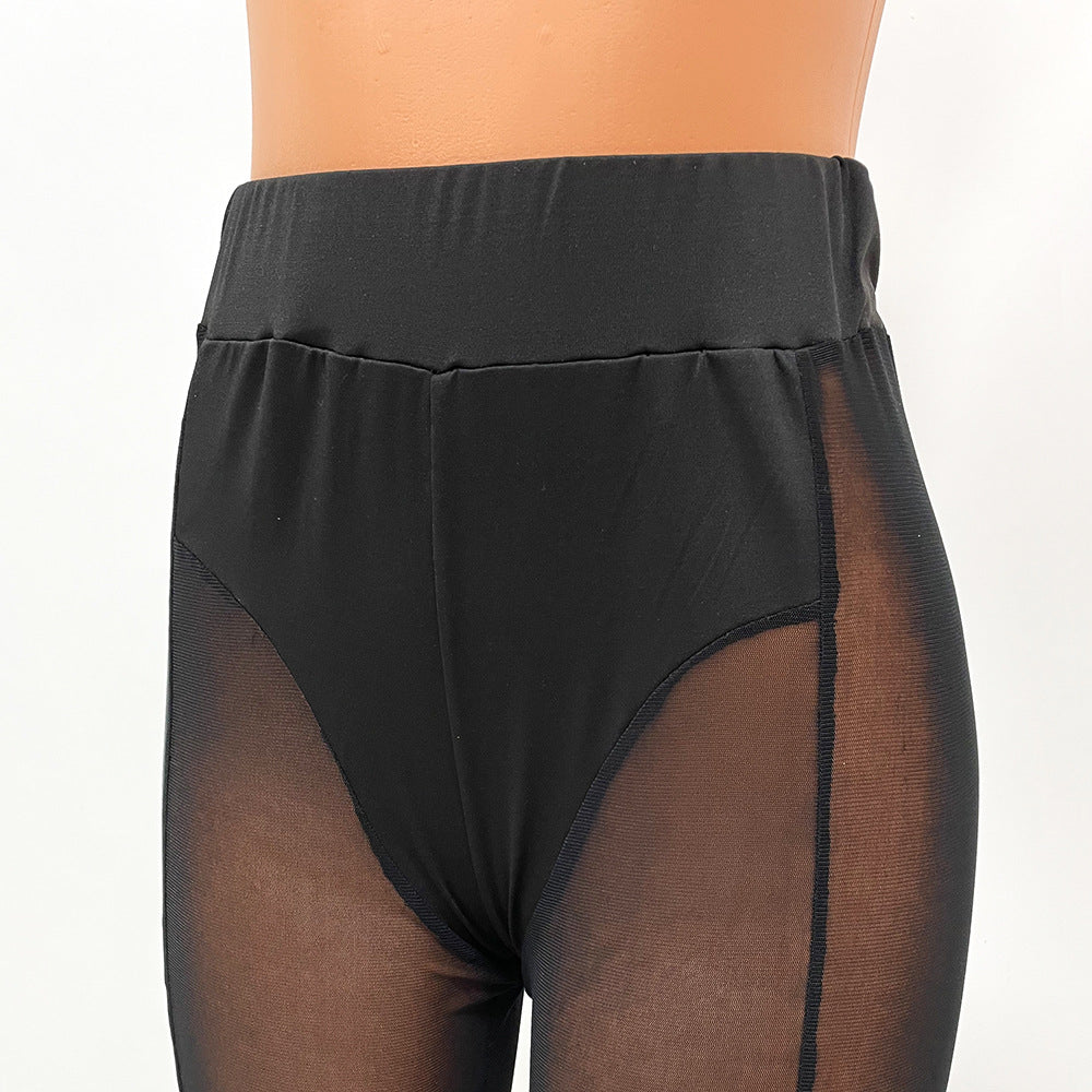 Sexy Mesh-Stretch-Leggings in Schwarz