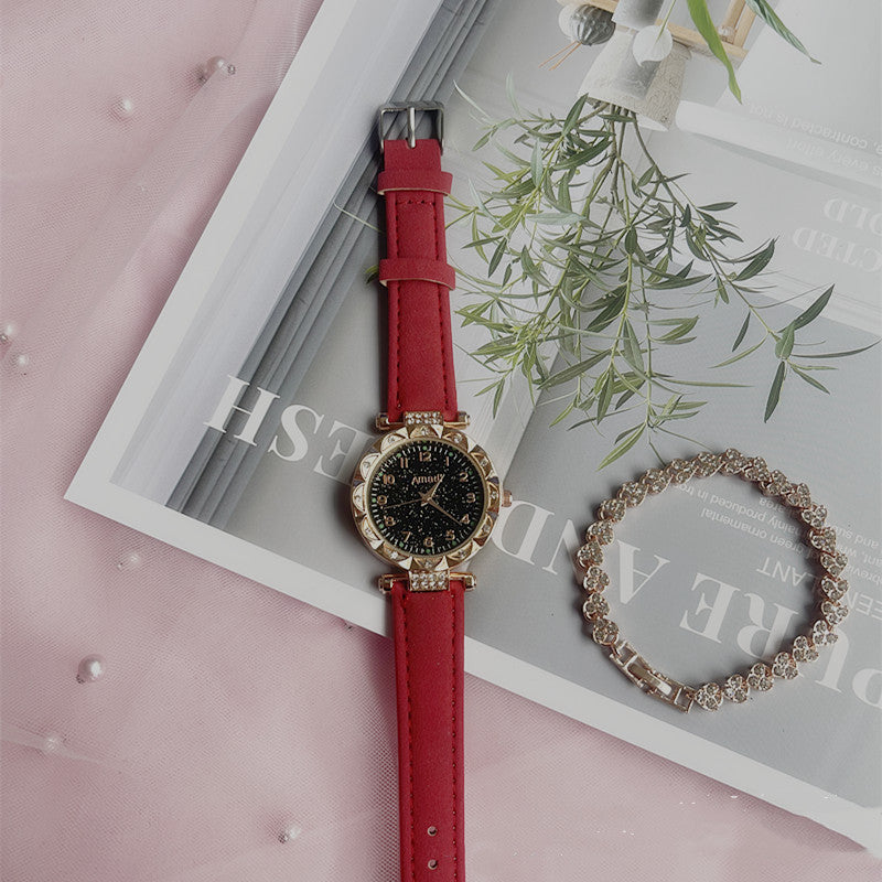 Starry Frosted Belt Watch Two-piece Set