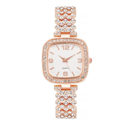 Conjunto de dos piezas de pulsera y reloj de diamantes para mujer