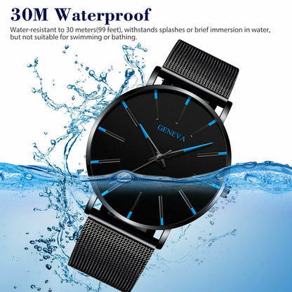 Luxury Men's Quartz Watch Stainless Steel Analog Ultra Thin Waterproof Business