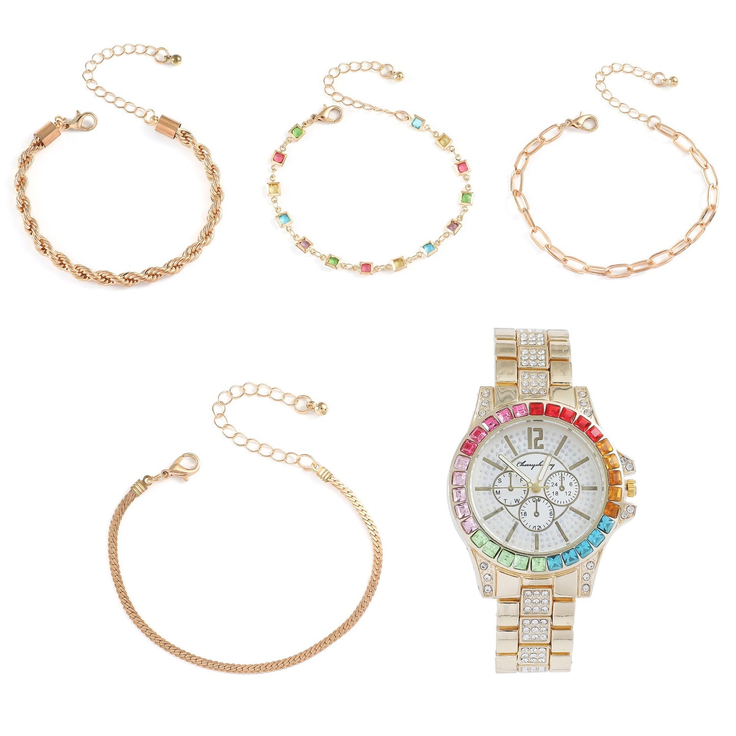 Damen-Business-Armbanduhr mit Stahlgürtel, eingelegter farbiger Diamant, spezielles Zifferblatt, All-Match-Anzug-Quarzuhr