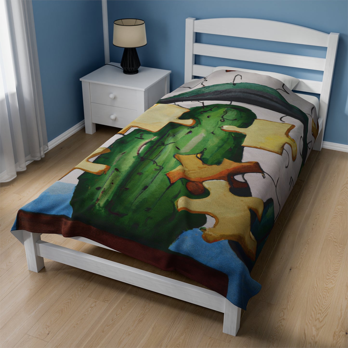 "Cactified Puzzle Time" - The Alien Velveteen Plush Blanket