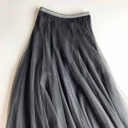 High Waist Slimming Expansion Skirt Long Skirt Mesh A- line Korean Mid-Length Skirt Skirt